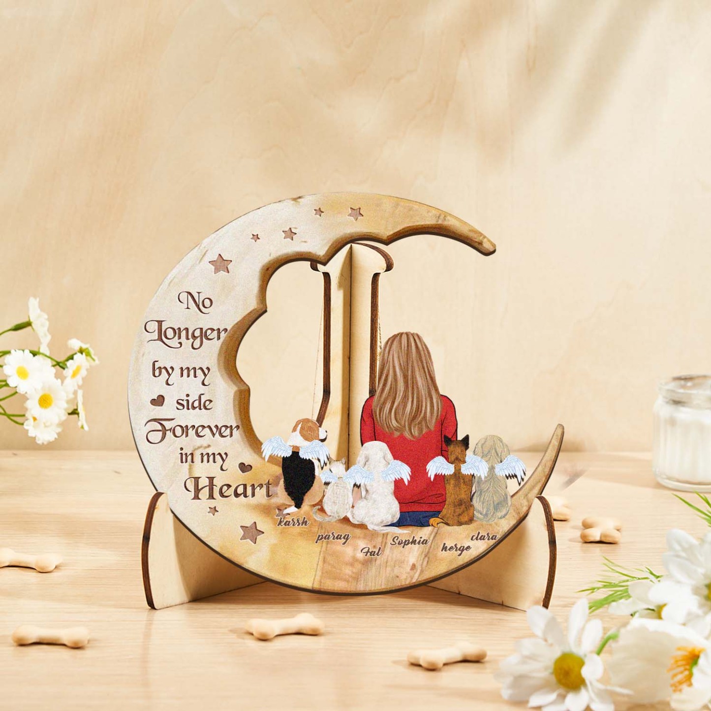 Custom Memorial Dog Moon Wooden Art Memorial Gift Idea for Cat Home Decorations - soufeelus