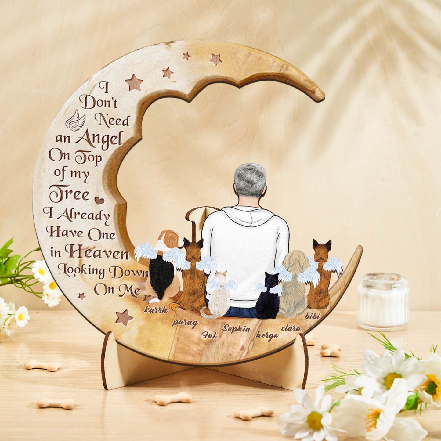 Custom Memorial Dog Moon Wooden Art Memorial Gift Idea for Cat Home Decorations - soufeelus