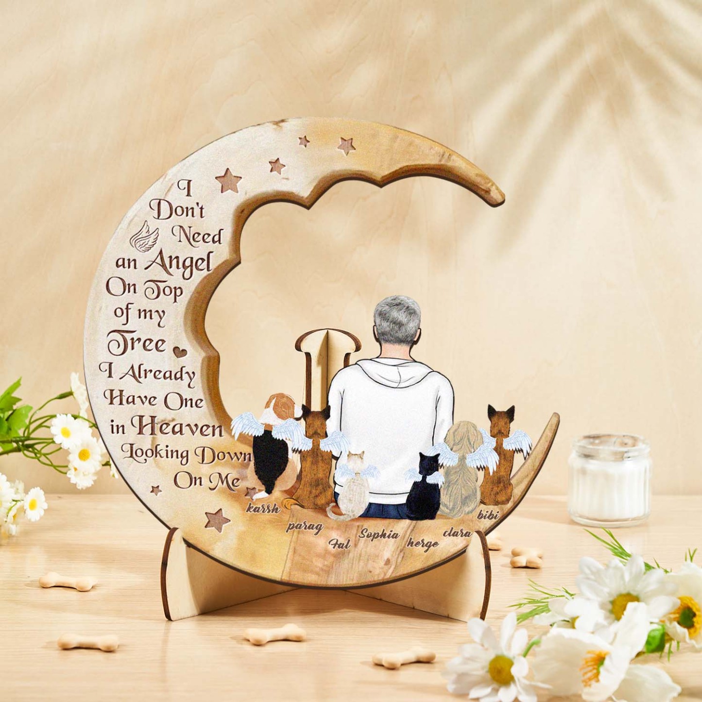 Custom Memorial Dog Moon Wooden Art Memorial Gift Idea for Cat Home Decorations - soufeelus