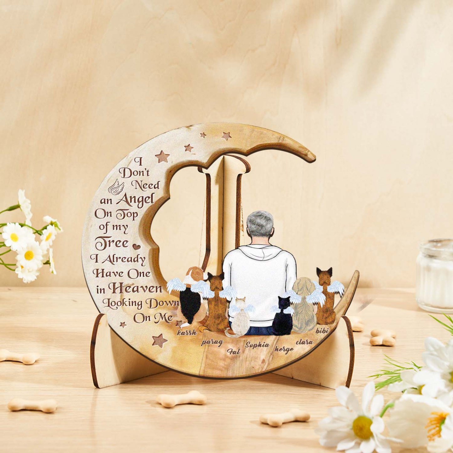Custom Memorial Dog Moon Wooden Art Memorial Gift Idea for Cat Home Decorations - soufeelus