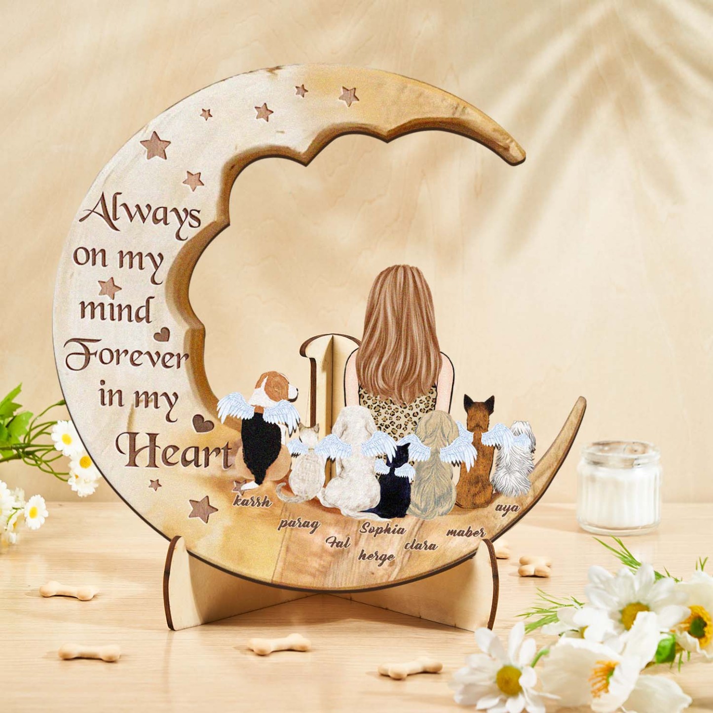 Custom Memorial Dog Moon Wooden Art Memorial Gift Idea for Cat Home Decorations - soufeelus