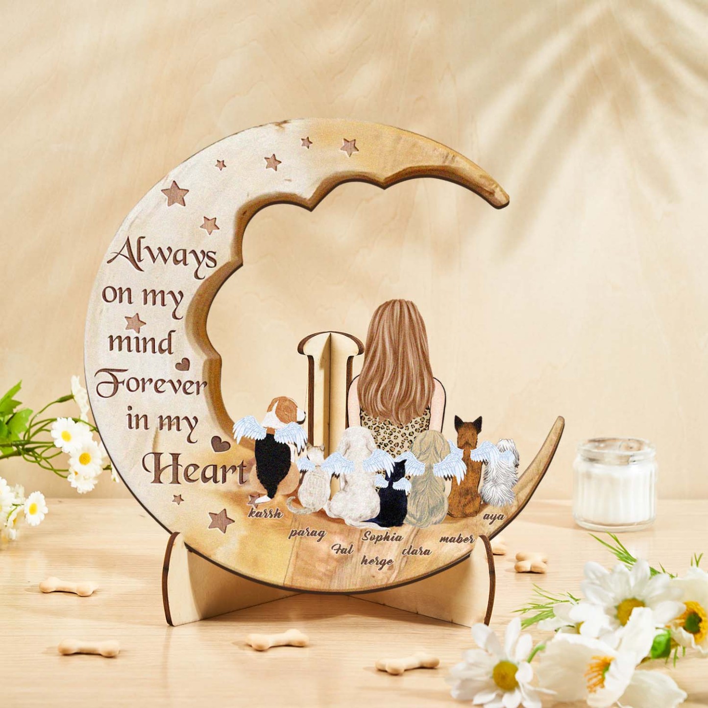 Custom Memorial Dog Moon Wooden Art Memorial Gift Idea for Cat Home Decorations - soufeelus