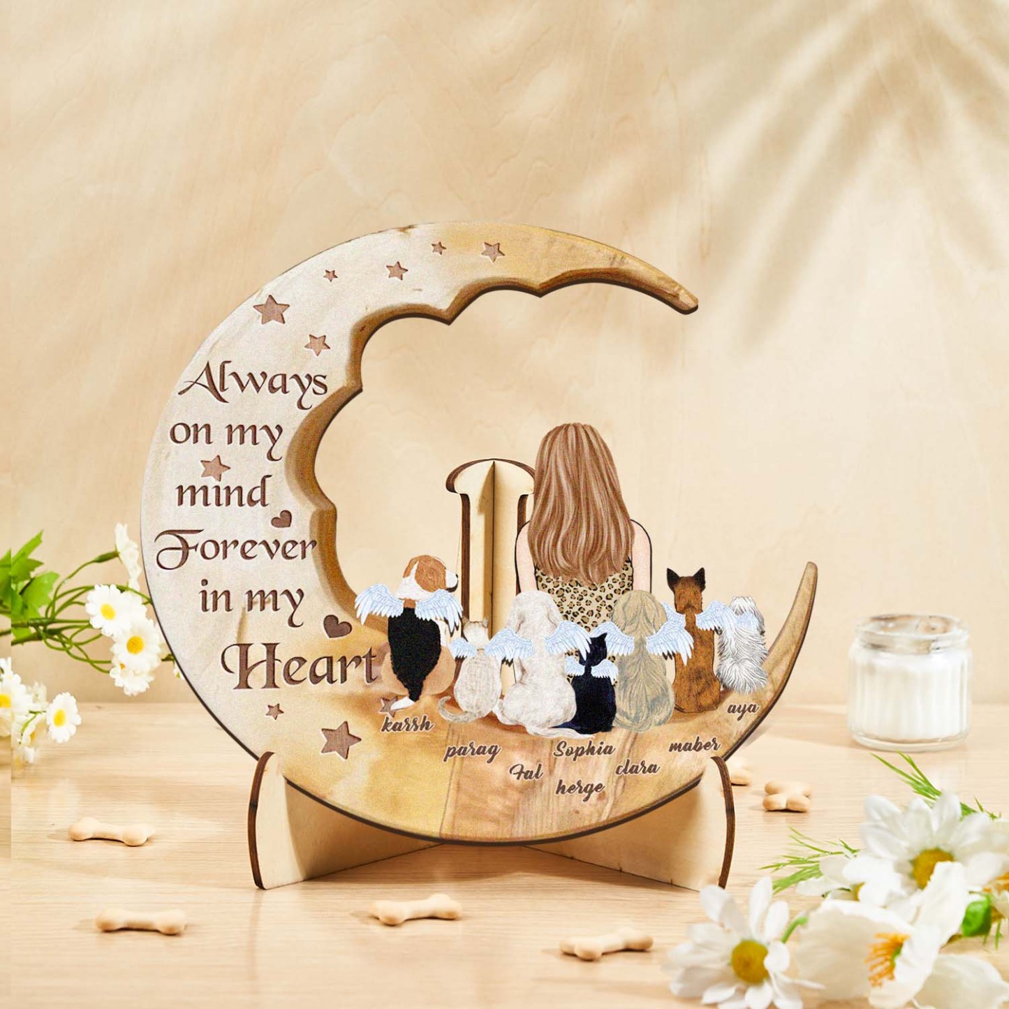 Custom Memorial Dog Moon Wooden Art Memorial Gift Idea for Cat Home Decorations - soufeelus