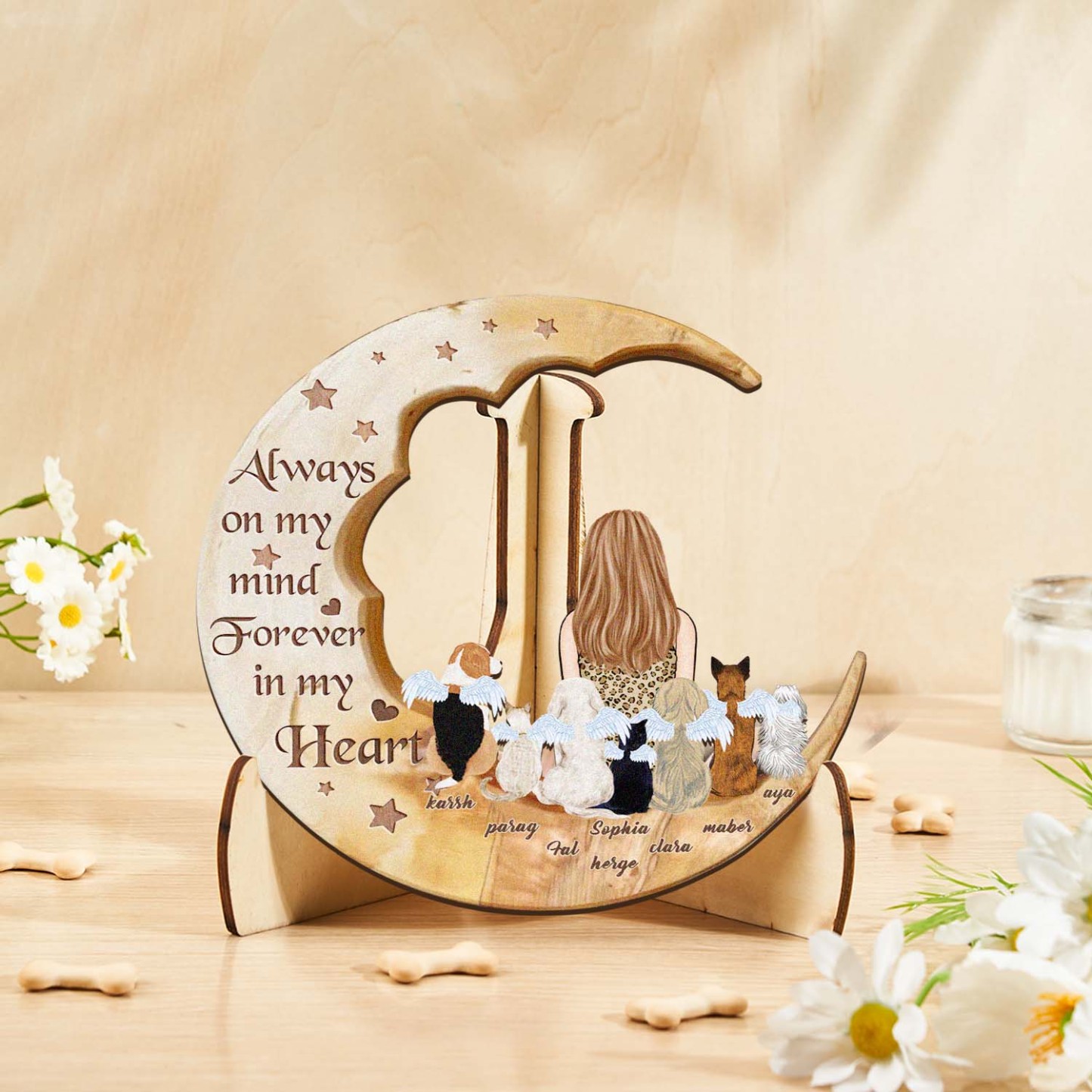 Custom Memorial Dog Moon Wooden Art Memorial Gift Idea for Cat Home Decorations - soufeelus