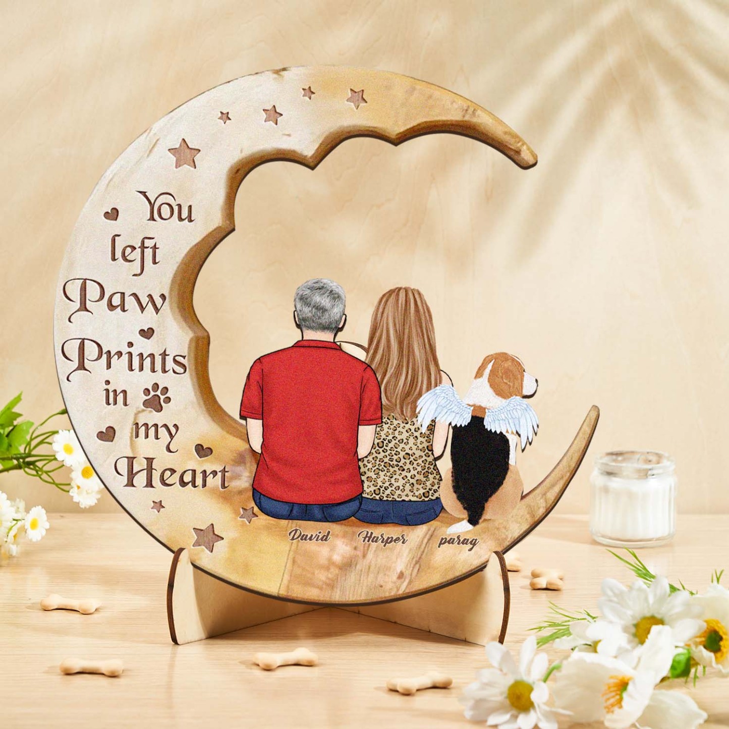 Custom Memorial Dog Moon Wooden Art Memorial Gift Idea for Cat Home Decorations - soufeelus