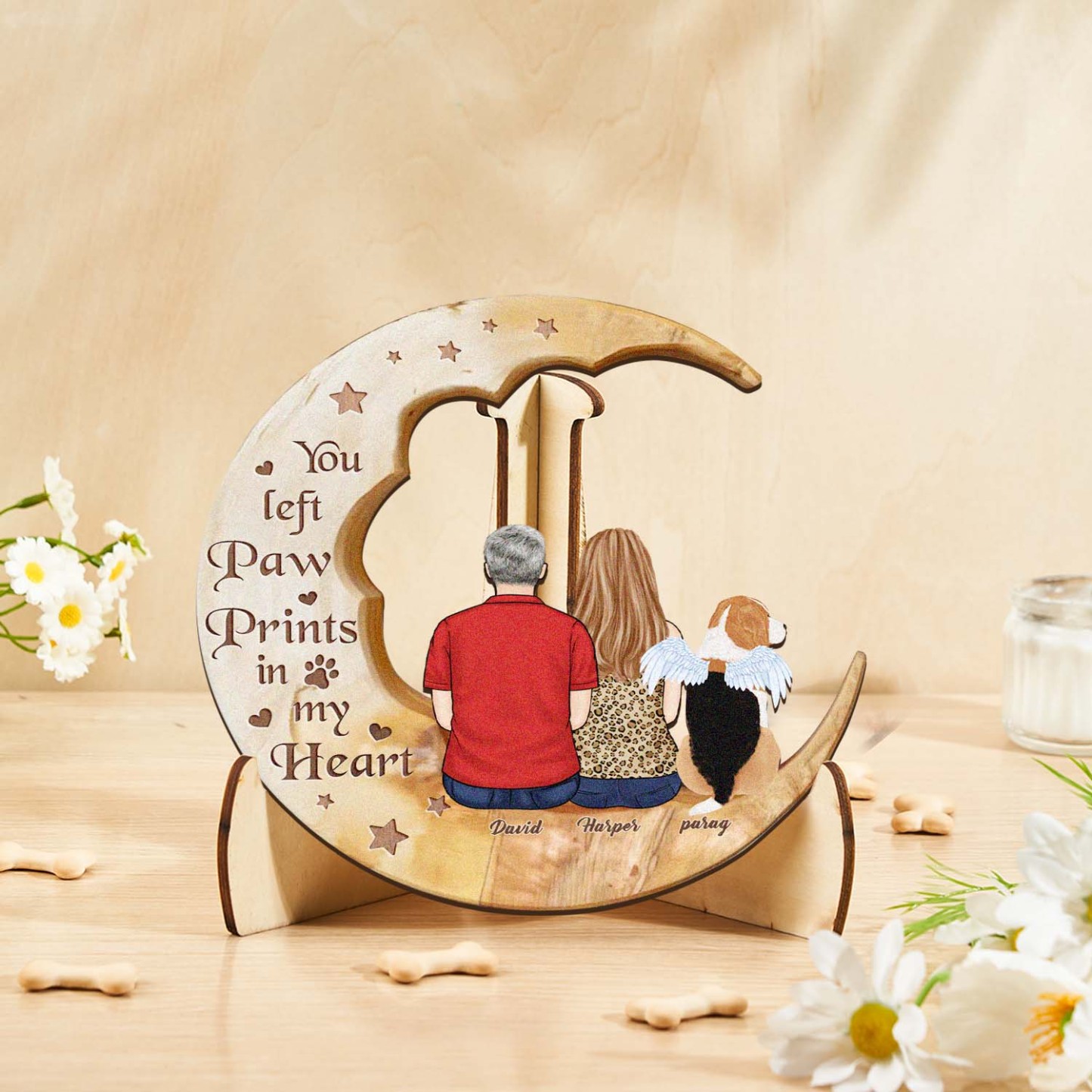 Custom Memorial Dog Moon Wooden Art Memorial Gift Idea for Cat Home Decorations - soufeelus