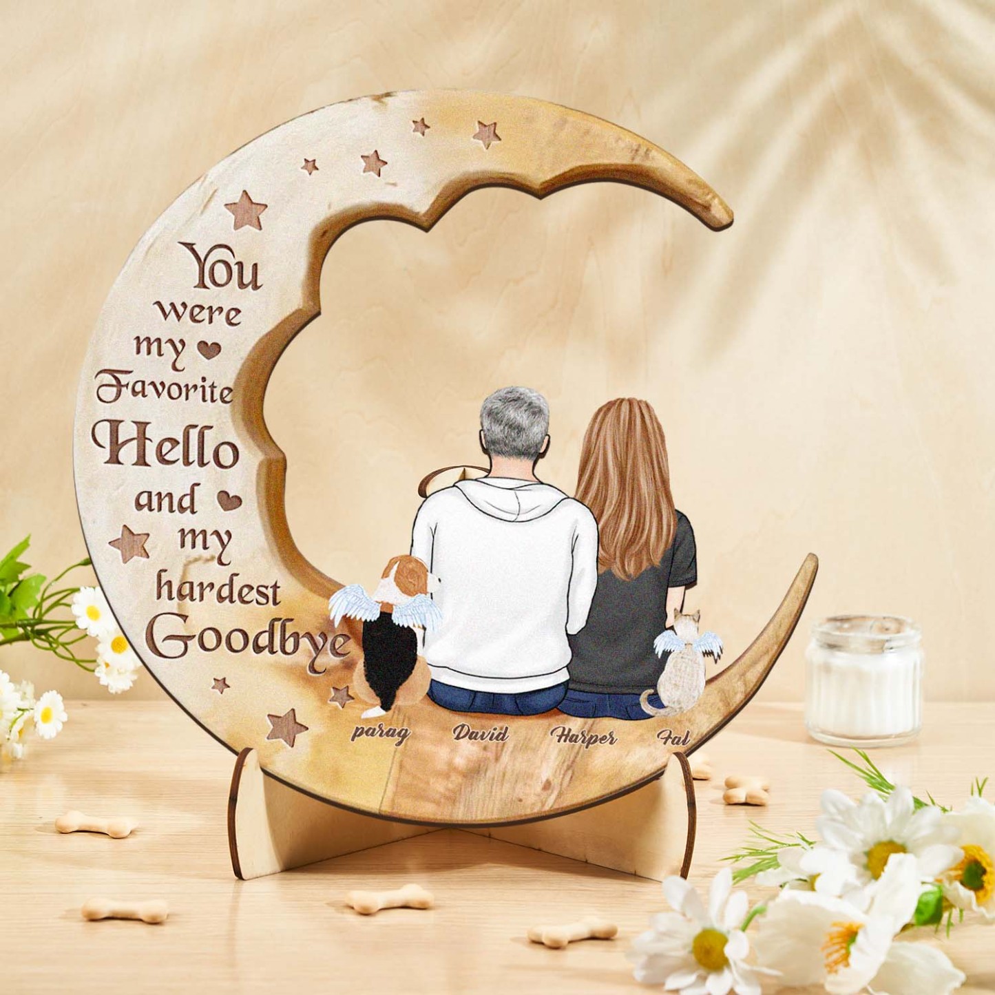 Custom Memorial Dog Moon Wooden Art Memorial Gift Idea for Cat Home Decorations - soufeelus