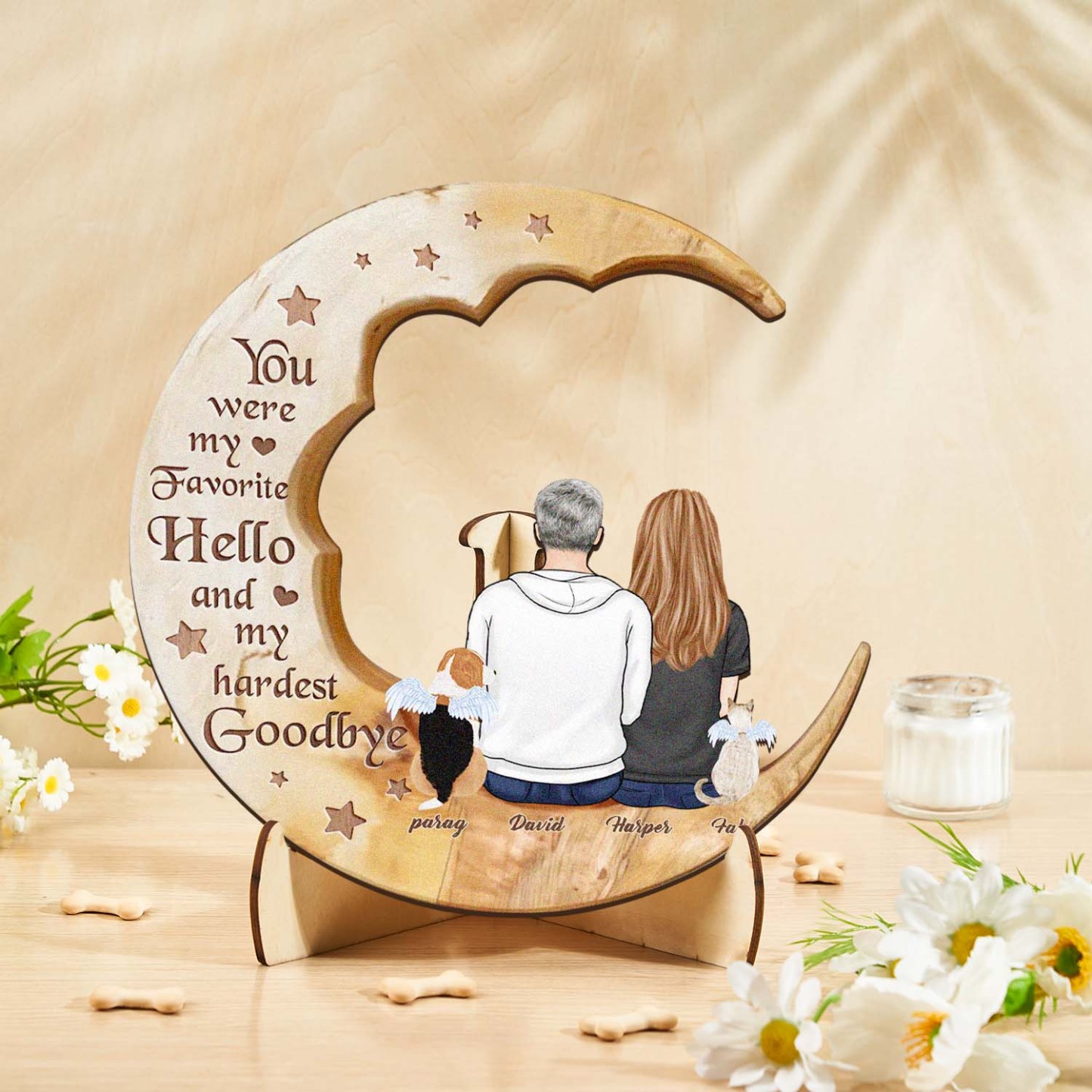 Custom Memorial Dog Moon Wooden Art Memorial Gift Idea for Cat Home Decorations - soufeelus