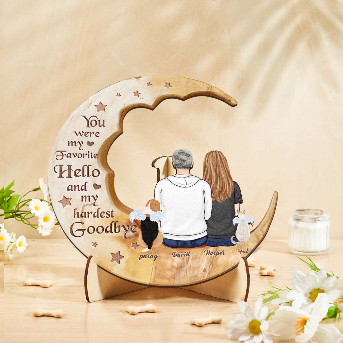 Custom Memorial Dog Moon Wooden Art Memorial Gift Idea for Cat Home Decorations - soufeelus