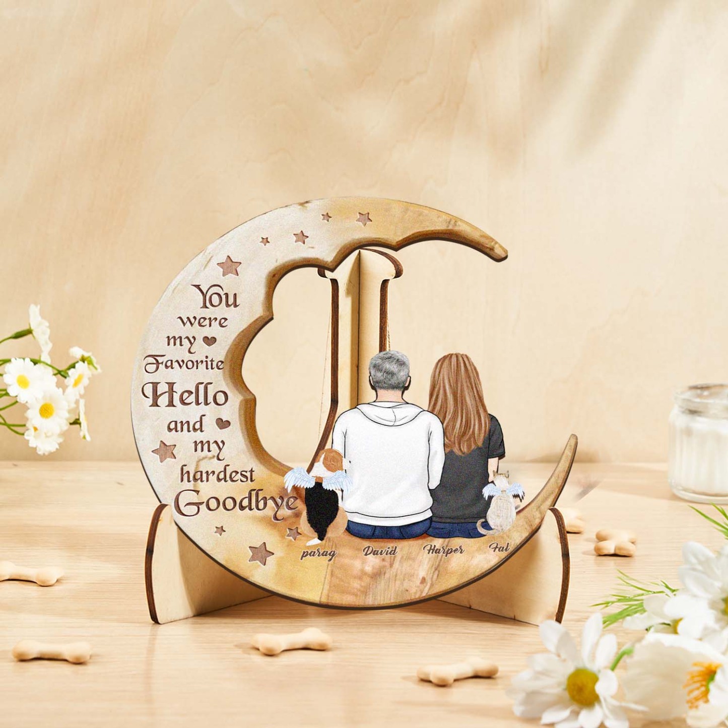 Custom Memorial Dog Moon Wooden Art Memorial Gift Idea for Cat Home Decorations - soufeelus