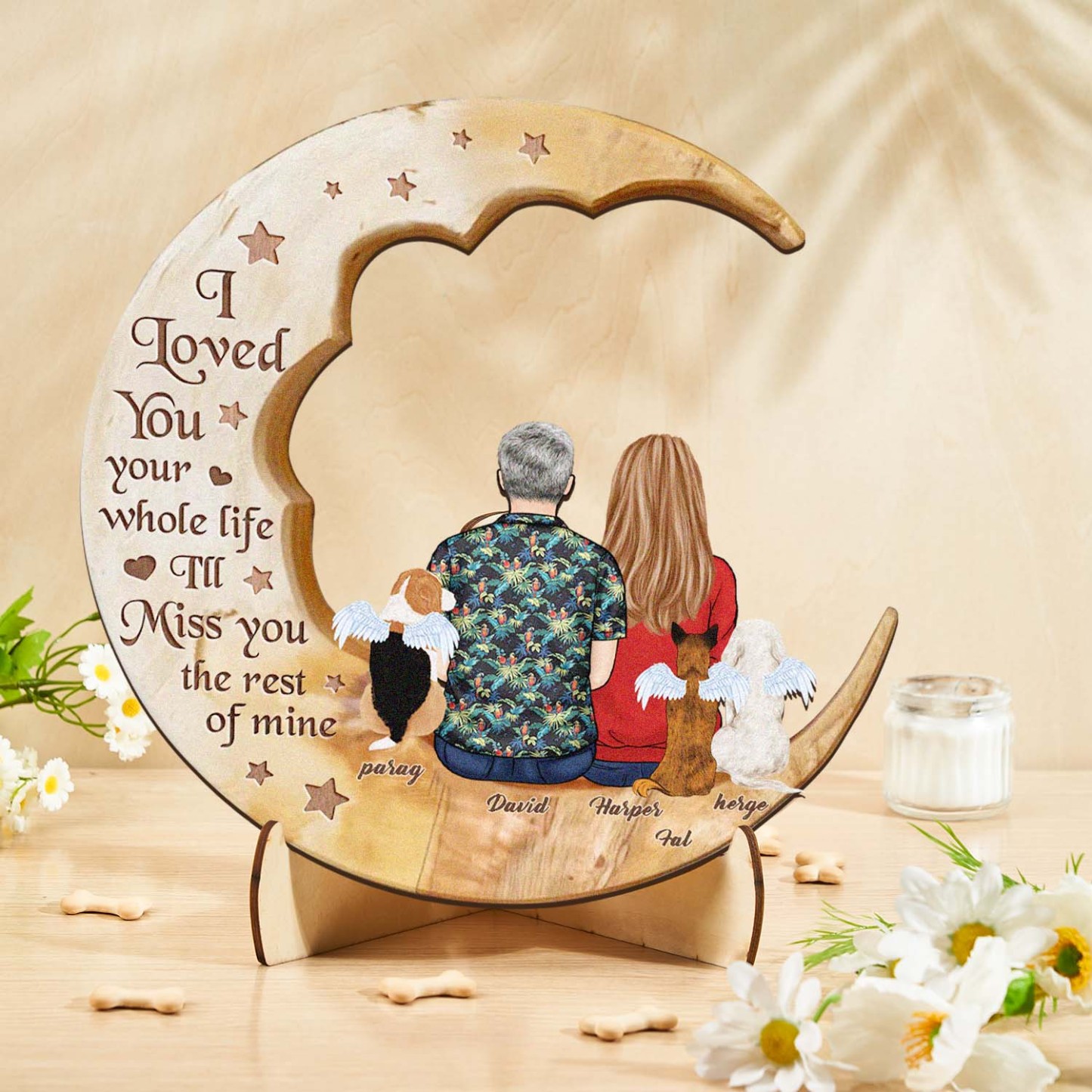 Custom Memorial Dog Moon Wooden Art Memorial Gift Idea for Cat Home Decorations - soufeelus