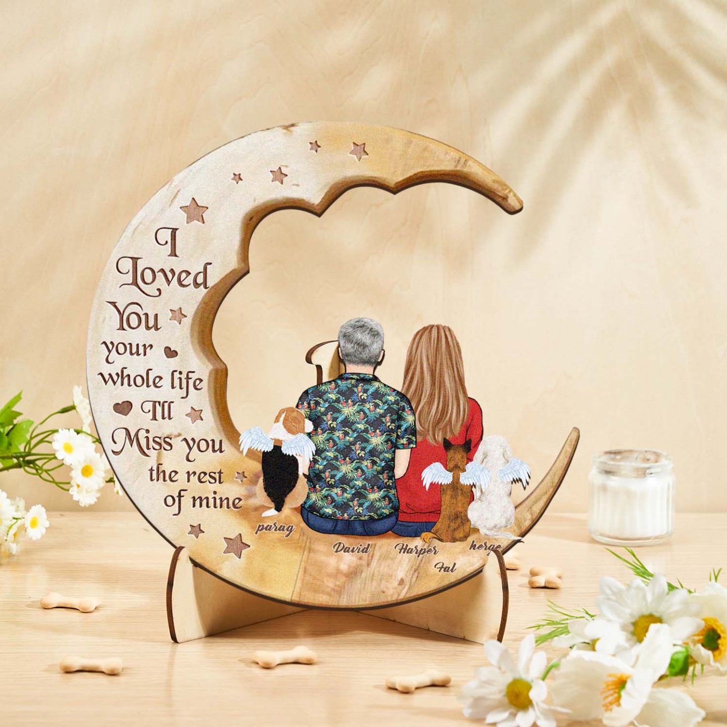 Custom Memorial Dog Moon Wooden Art Memorial Gift Idea for Cat Home Decorations - soufeelus