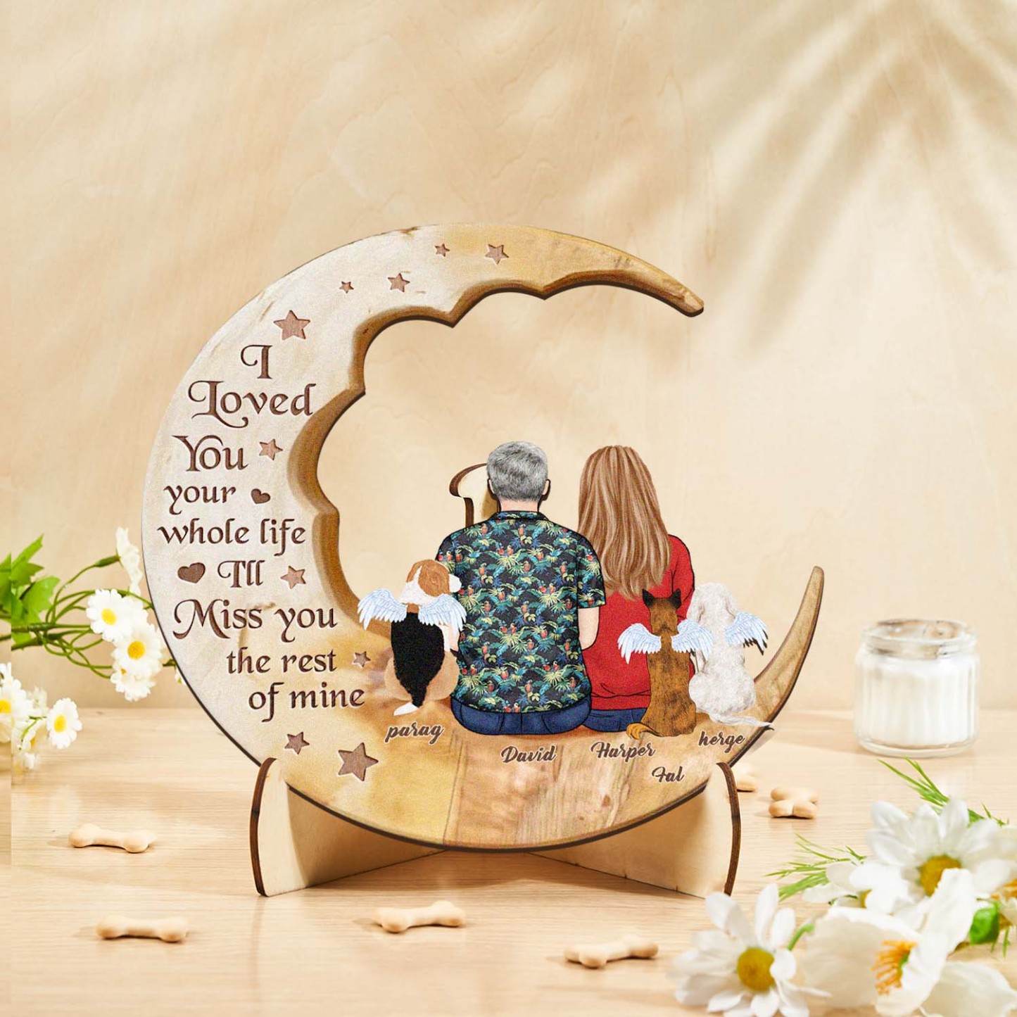 Custom Memorial Dog Moon Wooden Art Memorial Gift Idea for Cat Home Decorations - soufeelus