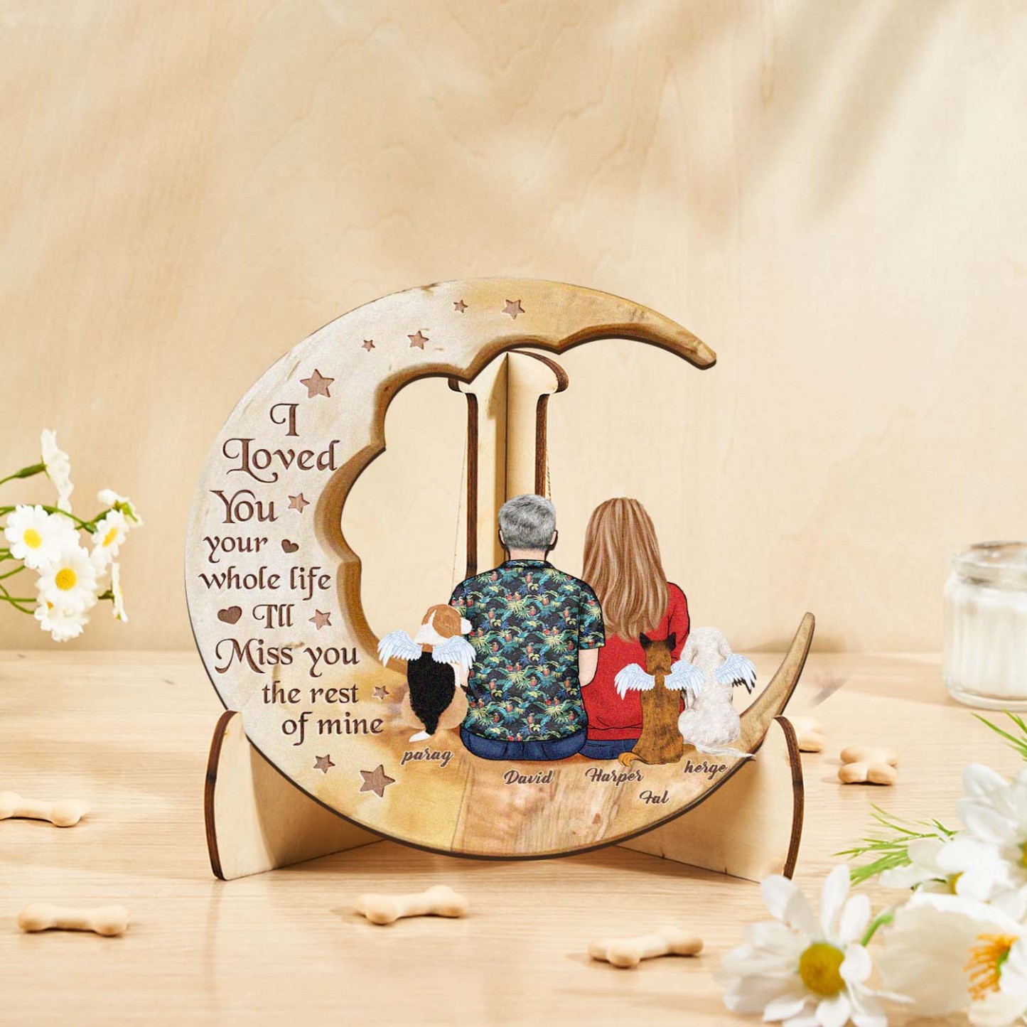 Custom Memorial Dog Moon Wooden Art Memorial Gift Idea for Cat Home Decorations - soufeelus