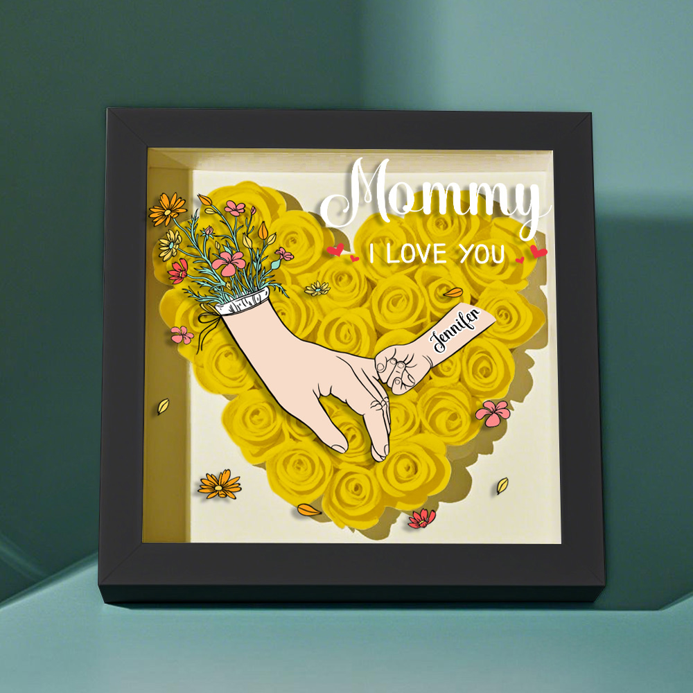 Custom Family Love Blooms Forever Personalized Mom & Grandma Flower Shadow Box with Names Mother's Day Gifts