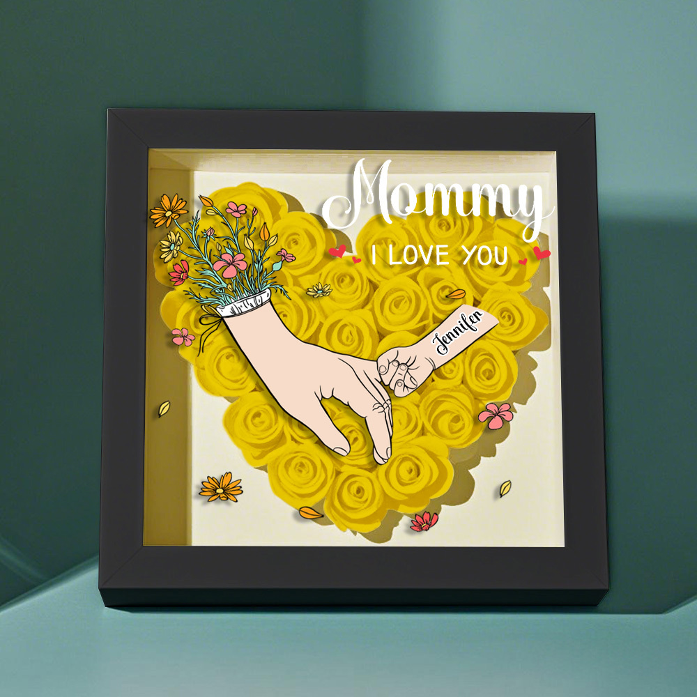 Custom Family Love Blooms Forever Personalized Mom & Grandma Flower Shadow Box with Names