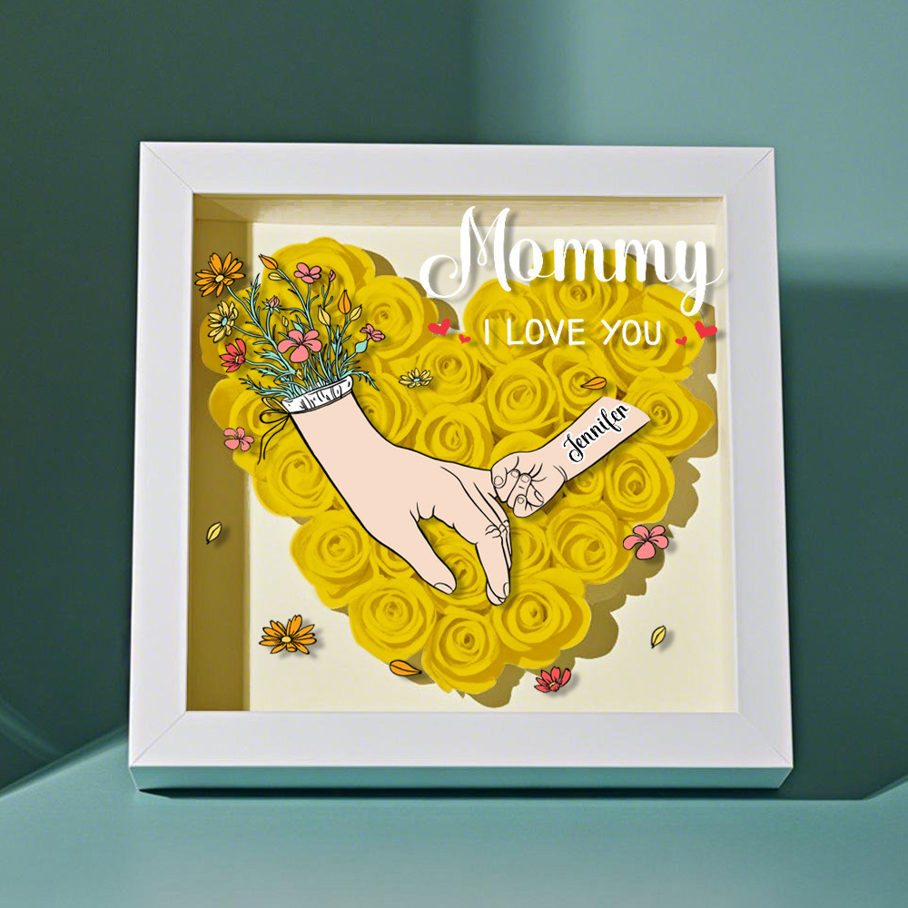 Custom Family Love Blooms Forever Personalized Mom & Grandma Flower Shadow Box with Names