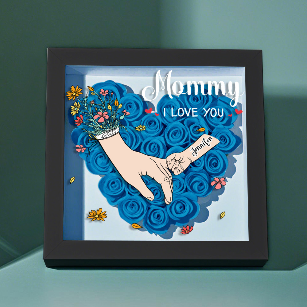 Custom Family Love Blooms Forever Personalized Mom & Grandma Flower Shadow Box with Names