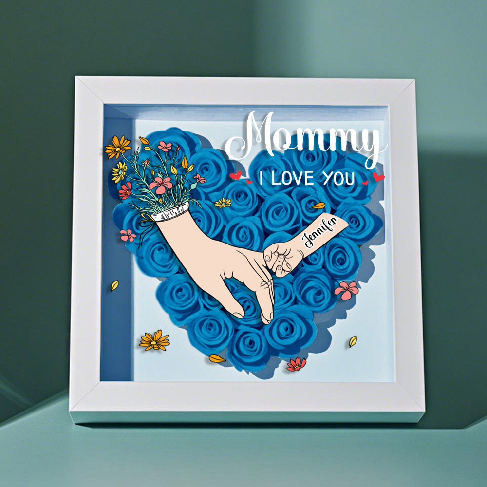 Custom Family Love Blooms Forever Personalized Mom & Grandma Flower Shadow Box with Names