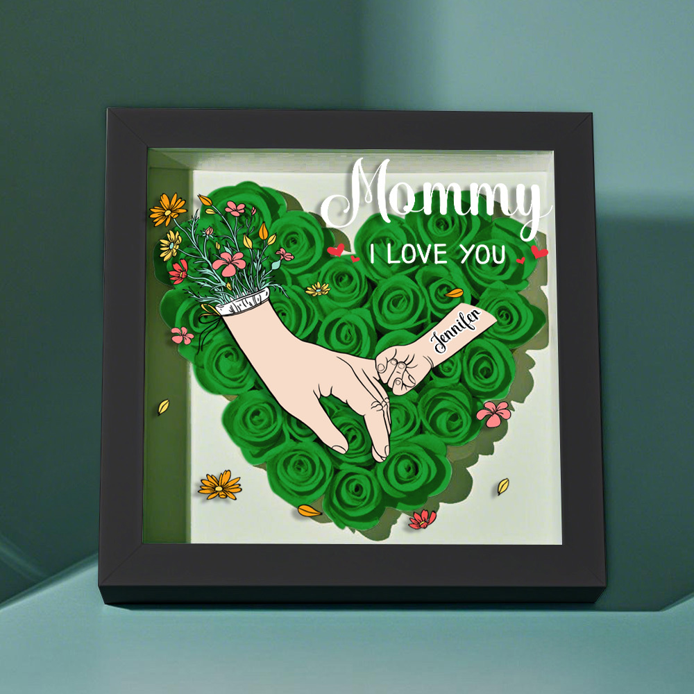 Custom Family Love Blooms Forever Personalized Mom & Grandma Flower Shadow Box with Names