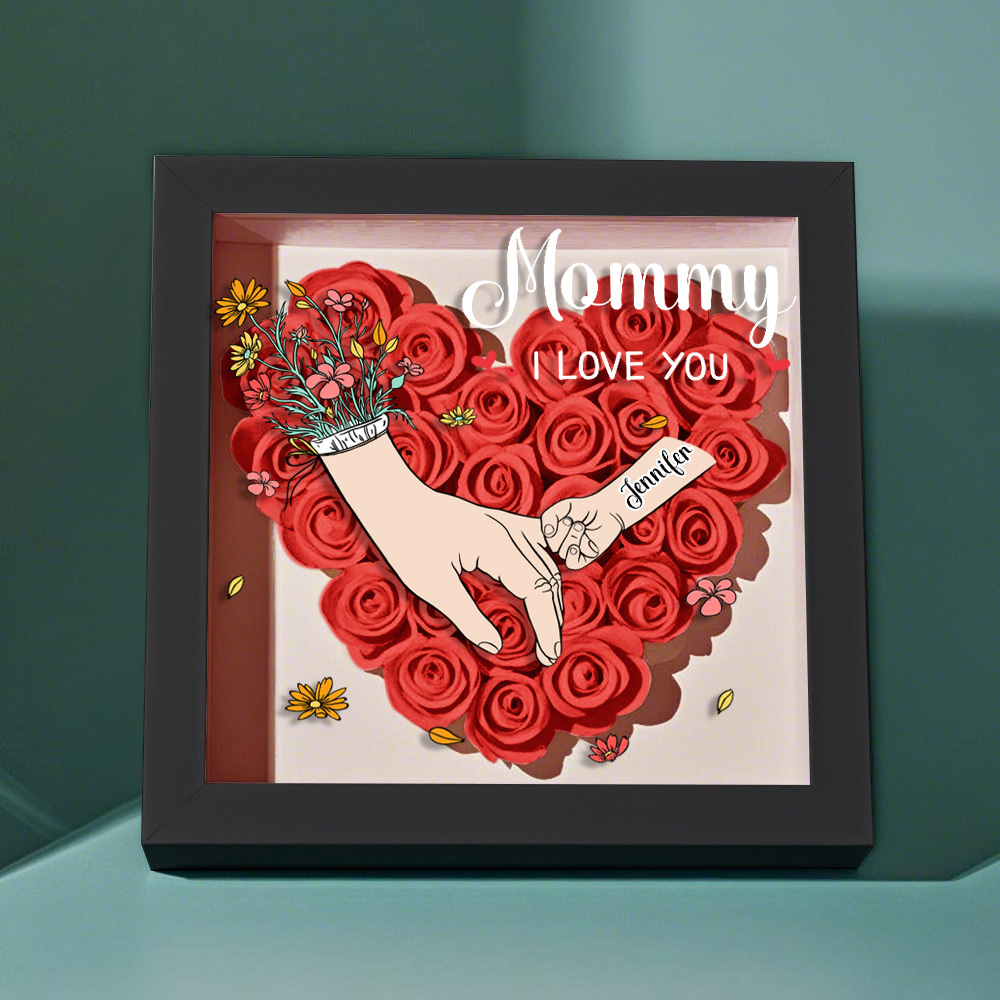 Custom Family Love Blooms Forever Personalized Mom & Grandma Flower Shadow Box with Names