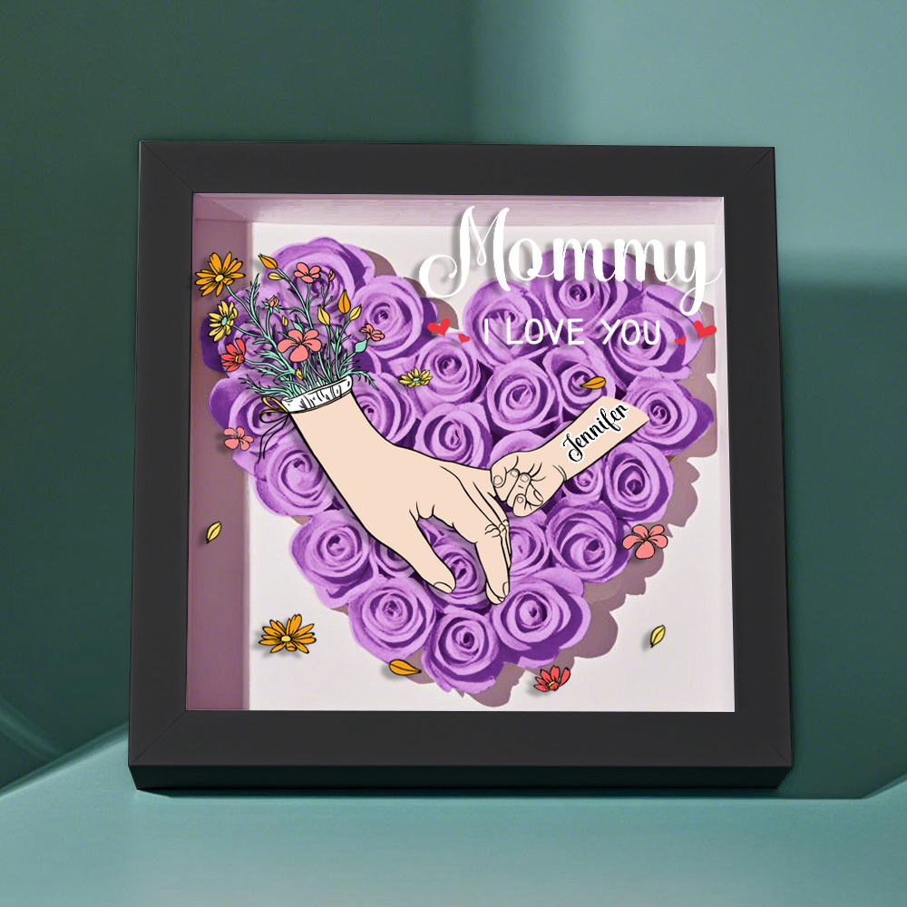 Custom Family Love Blooms Forever Personalized Mom & Grandma Flower Shadow Box with Names