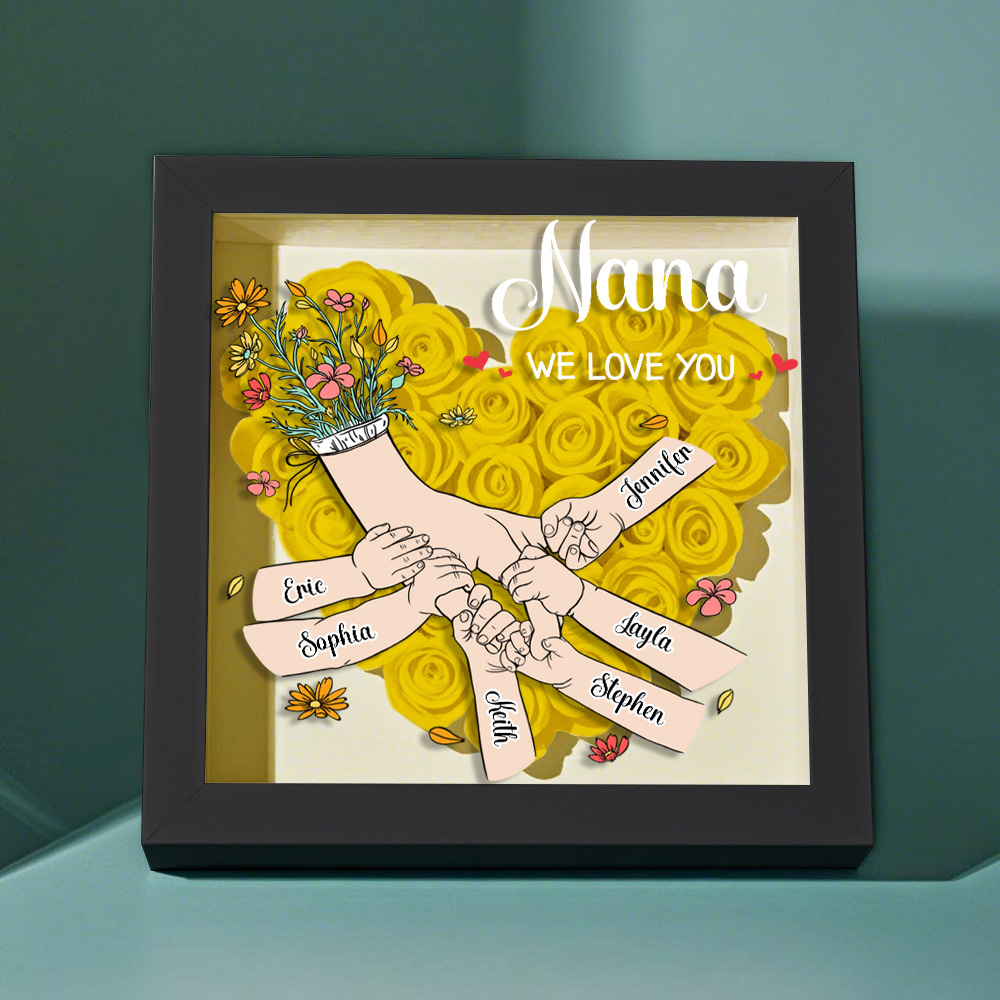 Custom Family Love Blooms Forever Personalized Mom & Grandma Flower Shadow Box with Names