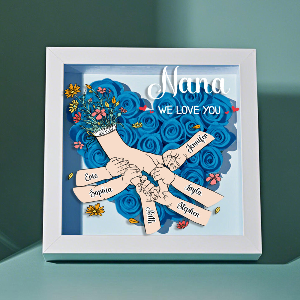 Custom Family Love Blooms Forever Personalized Mom & Grandma Flower Shadow Box with Names