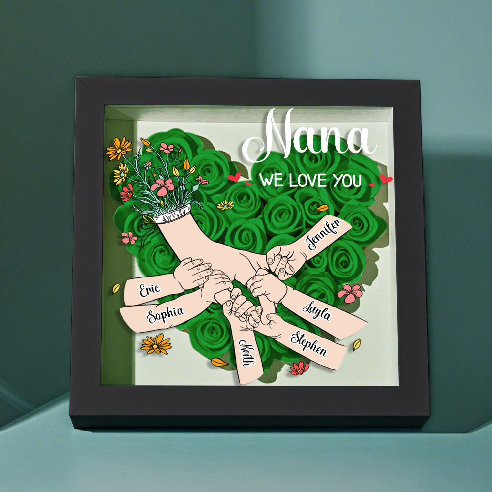 Custom Family Love Blooms Forever Personalized Mom & Grandma Flower Shadow Box with Names