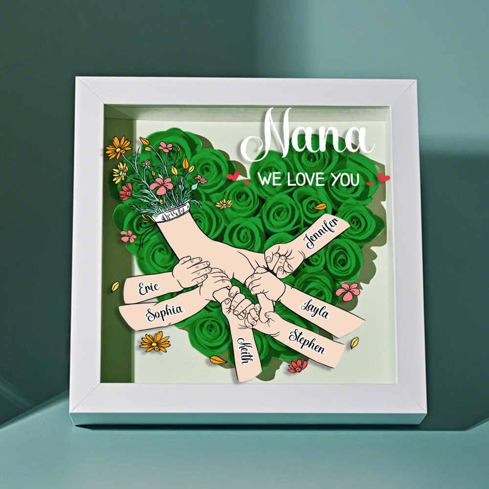 Custom Family Love Blooms Forever Personalized Mom & Grandma Flower Shadow Box with Names