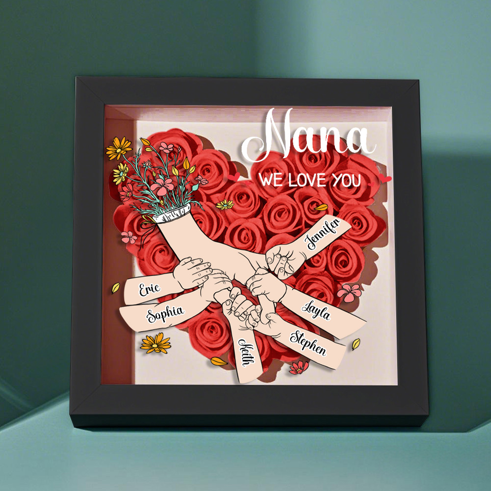 Custom Family Love Blooms Forever Personalized Mom & Grandma Flower Shadow Box with Names