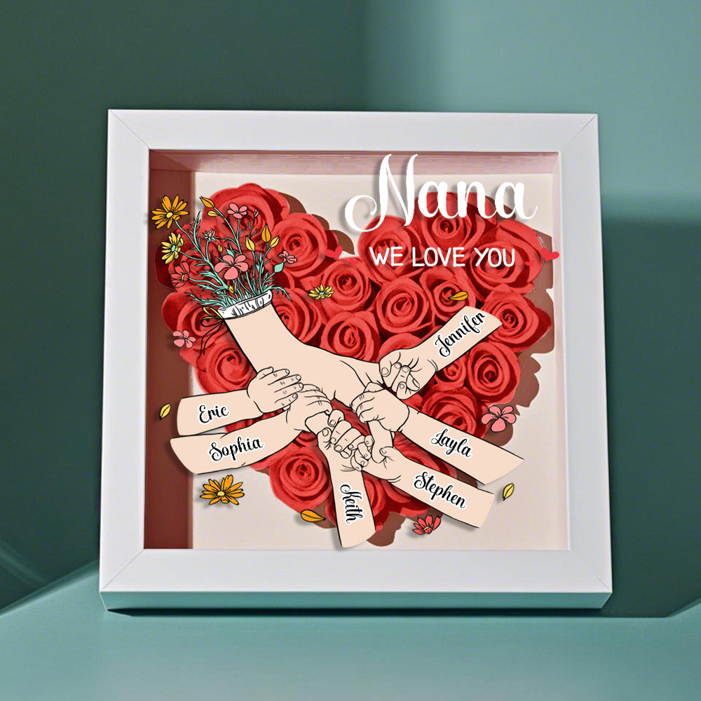 Custom Family Love Blooms Forever Personalized Mom & Grandma Flower Shadow Box with Names