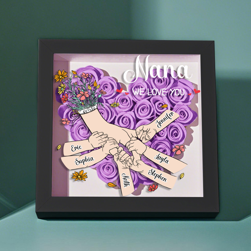 Custom Family Love Blooms Forever Personalized Mom & Grandma Flower Shadow Box with Names