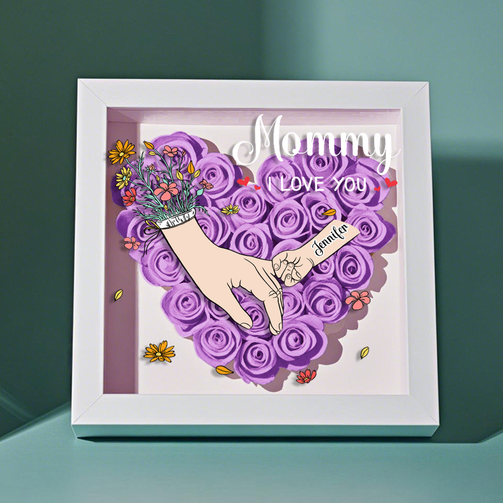 Custom Family Love Blooms Forever Personalized Mom & Grandma Flower Shadow Box with Names