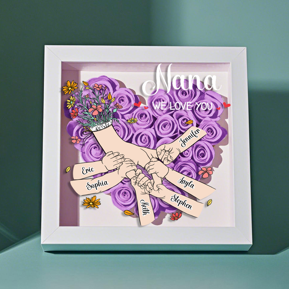Custom Family Love Blooms Forever Personalized Mom & Grandma Flower Shadow Box with Names