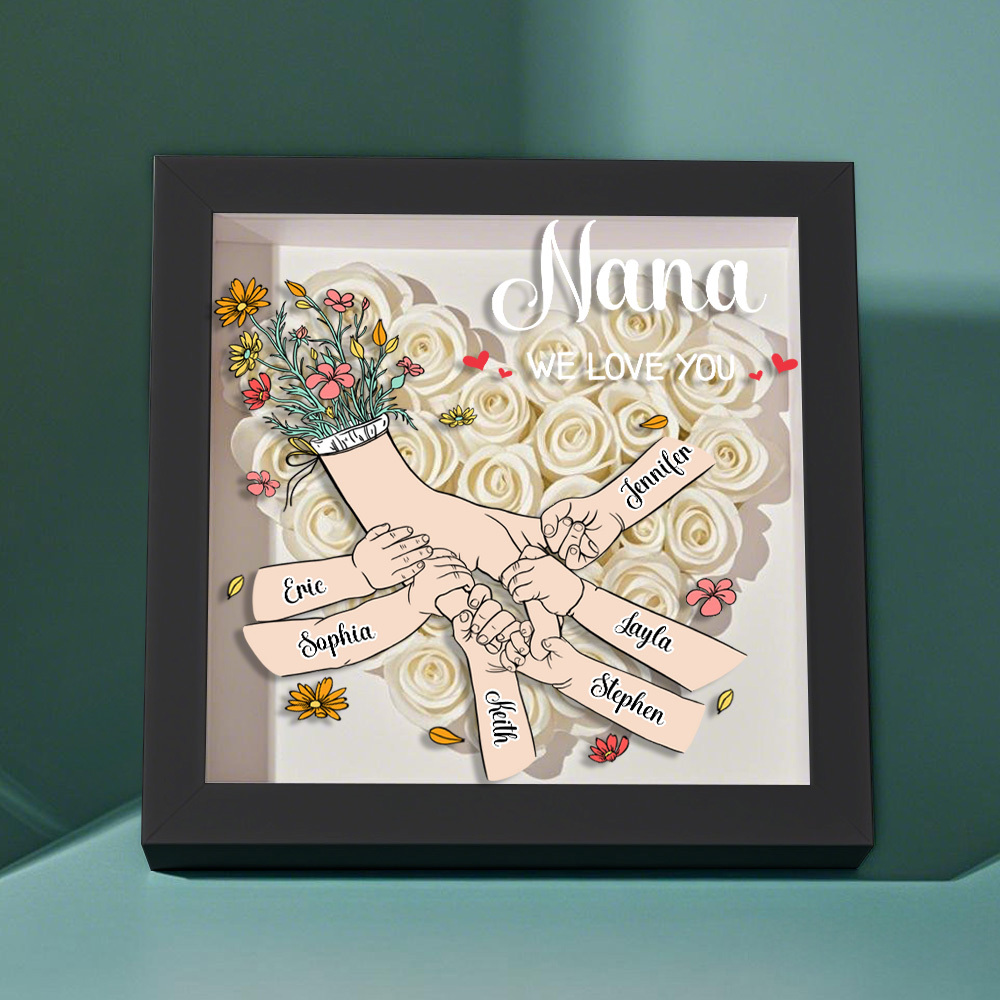 Custom Family Love Blooms Forever Personalized Mom & Grandma Flower Shadow Box with Names
