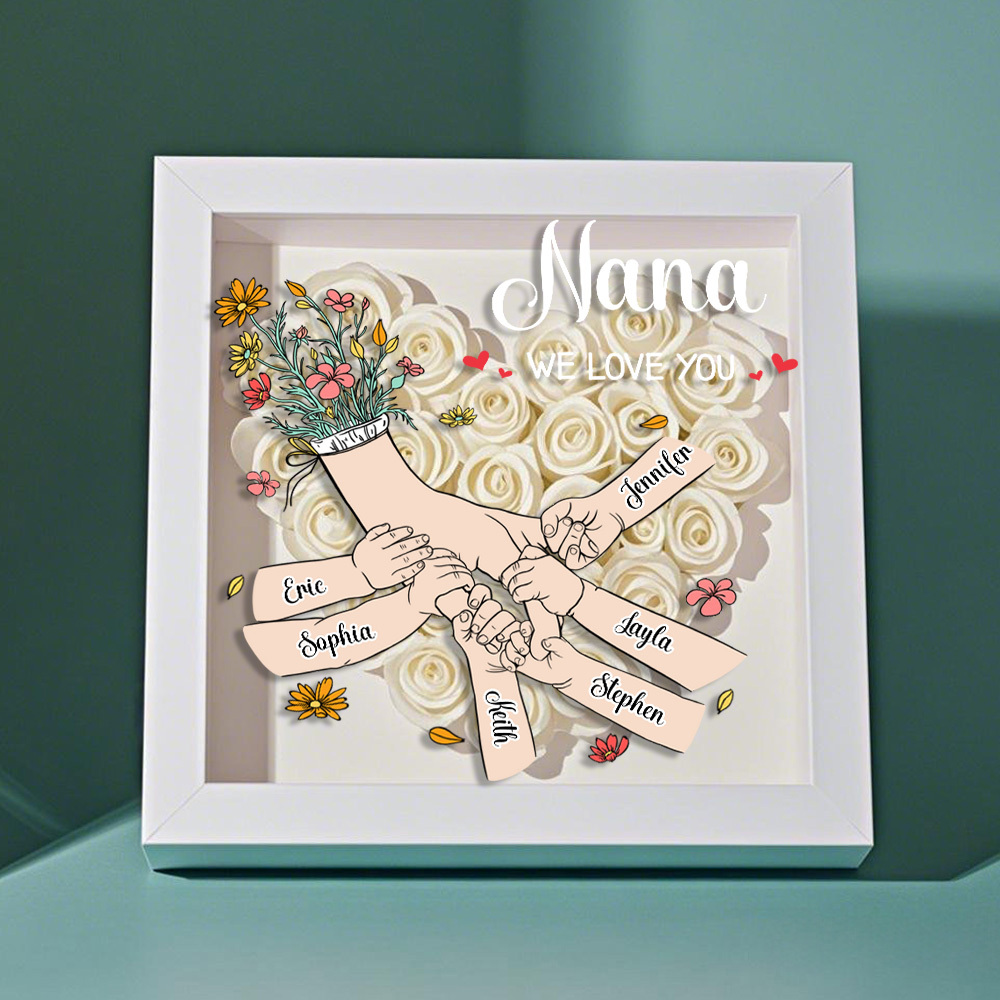 Custom Family Love Blooms Forever Personalized Mom & Grandma Flower Shadow Box with Names