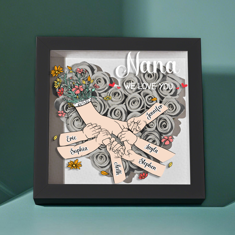 Custom Family Love Blooms Forever Personalized Mom & Grandma Flower Shadow Box with Names