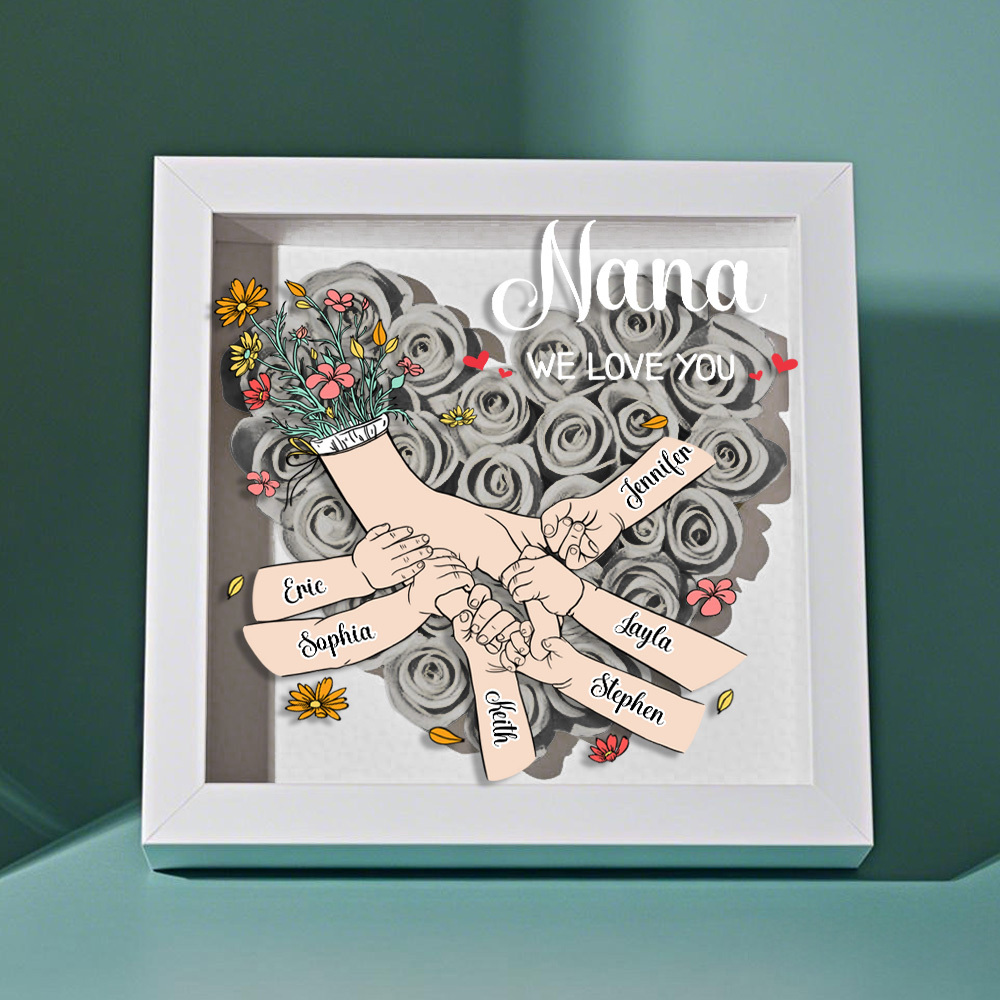 Custom Family Love Blooms Forever Personalized Mom & Grandma Flower Shadow Box with Names
