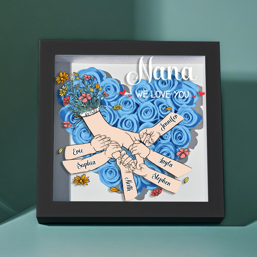 Custom Family Love Blooms Forever Personalized Mom & Grandma Flower Shadow Box with Names