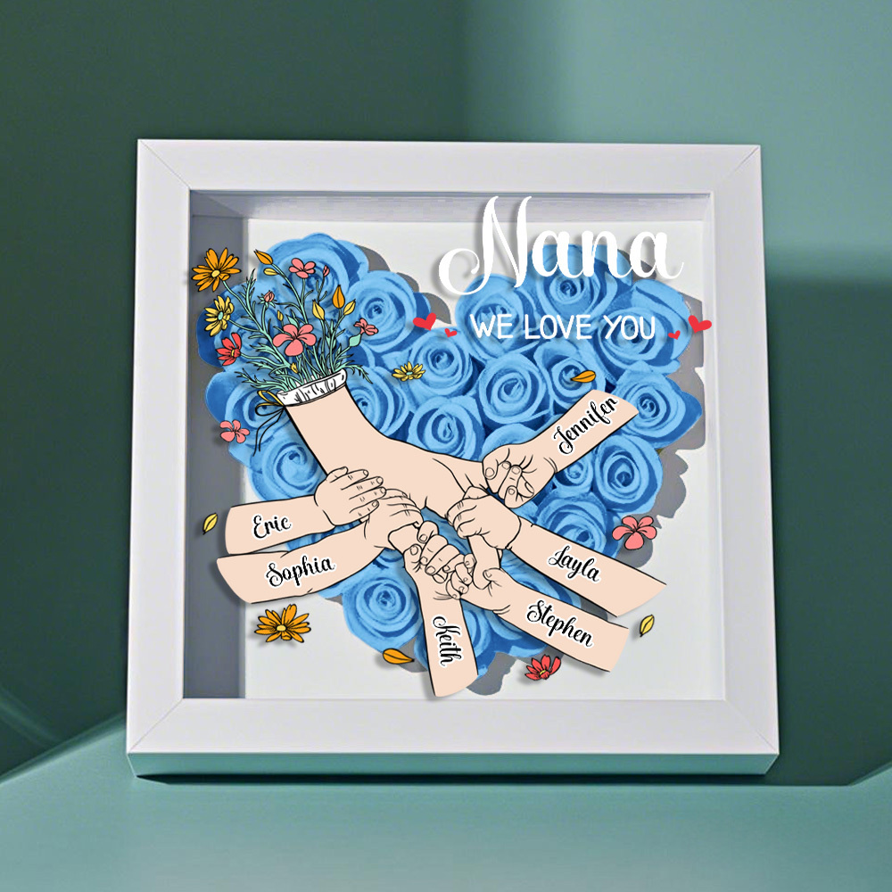 Custom Family Love Blooms Forever Personalized Mom & Grandma Flower Shadow Box with Names