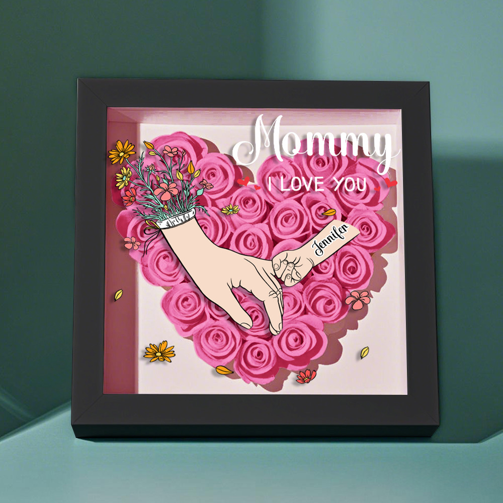 Custom Family Love Blooms Forever Personalized Mom & Grandma Flower Shadow Box with Names