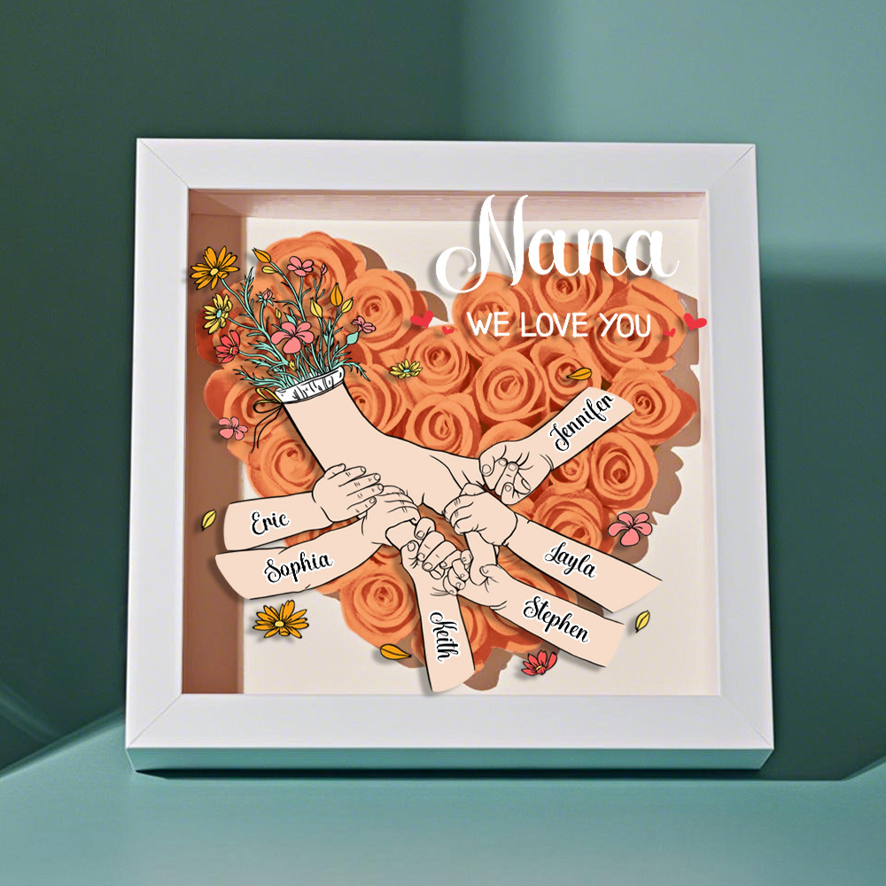 Custom Family Love Blooms Forever Personalized Mom & Grandma Flower Shadow Box with Names