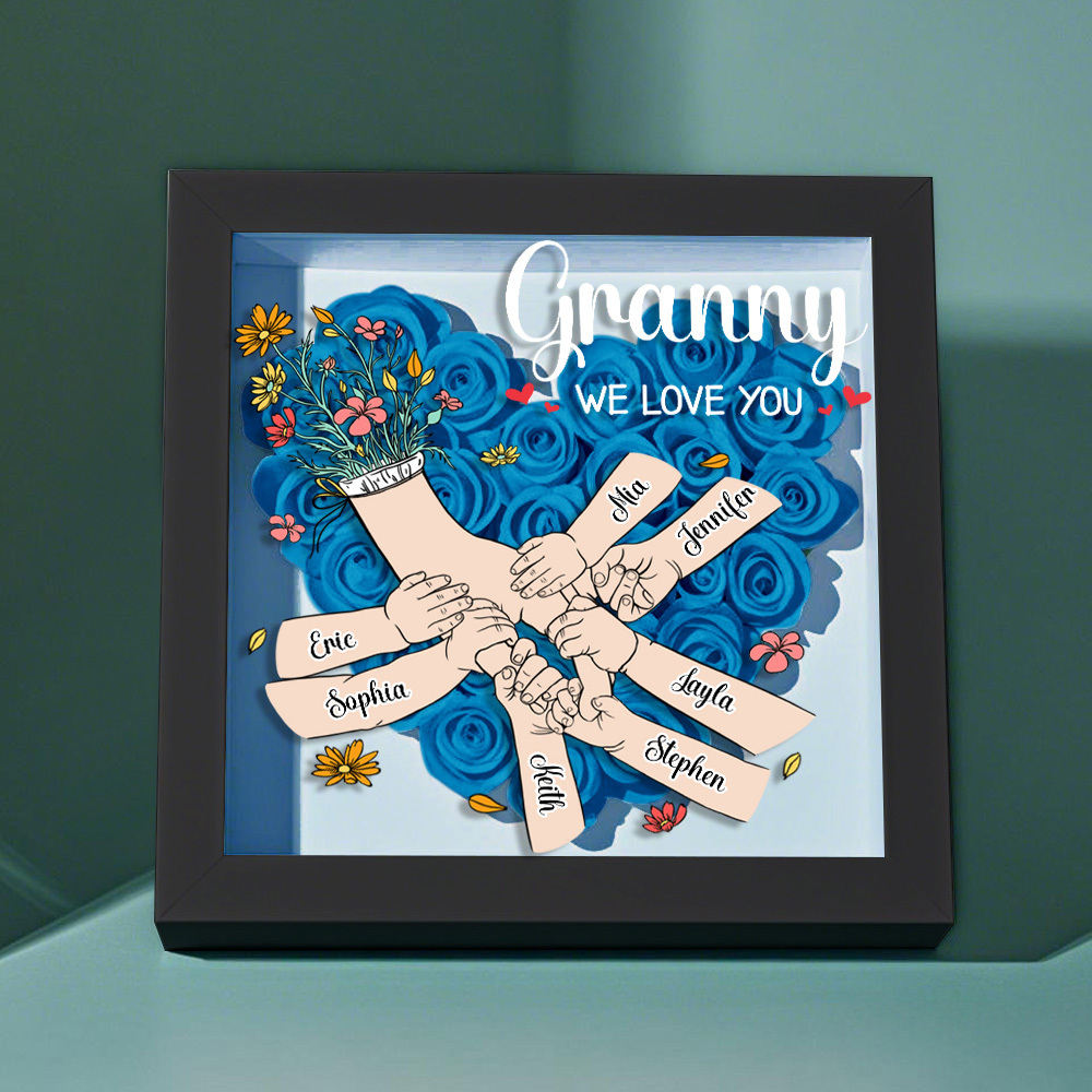 Custom Family Love Blooms Forever Personalized Mom & Grandma Flower Shadow Box with Names