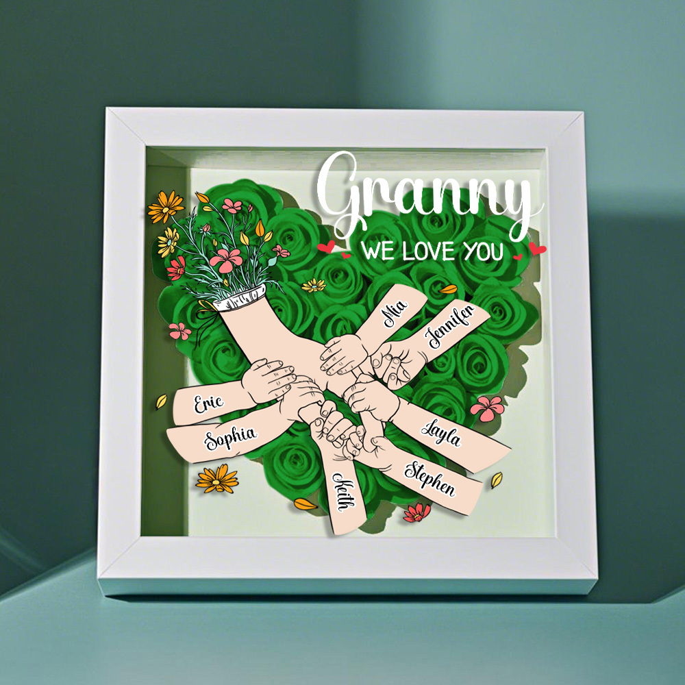Custom Family Love Blooms Forever Personalized Mom & Grandma Flower Shadow Box with Names
