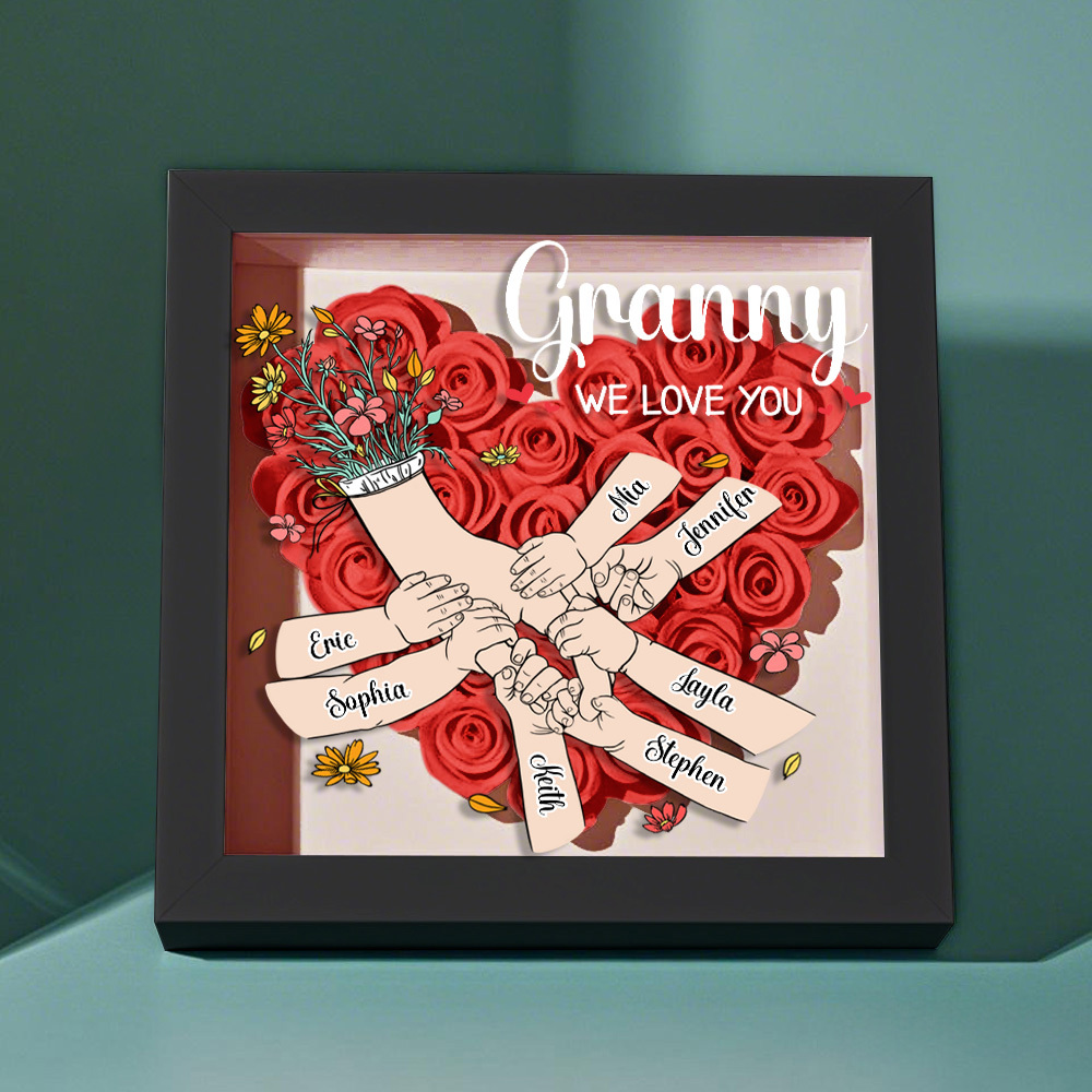 Custom Family Love Blooms Forever Personalized Mom & Grandma Flower Shadow Box with Names