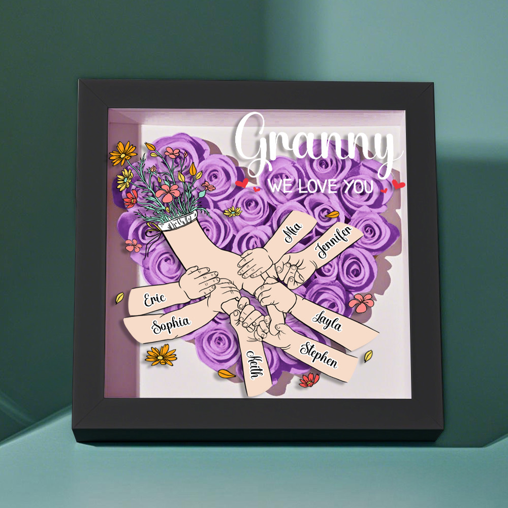 Custom Family Love Blooms Forever Personalized Mom & Grandma Flower Shadow Box with Names