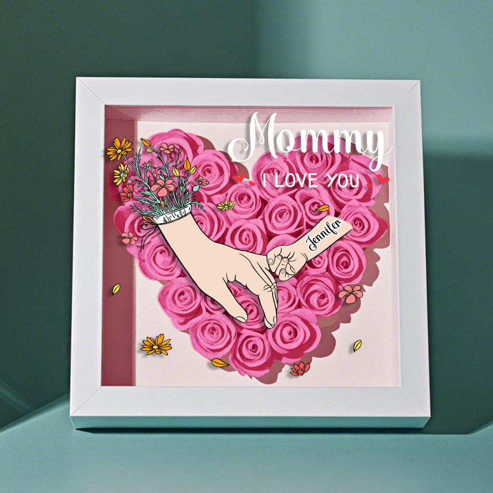 Custom Family Love Blooms Forever Personalized Mom & Grandma Flower Shadow Box with Names
