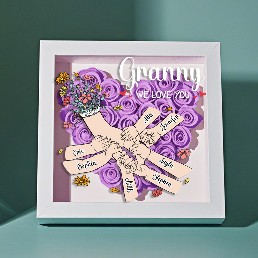Custom Family Love Blooms Forever Personalized Mom & Grandma Flower Shadow Box with Names