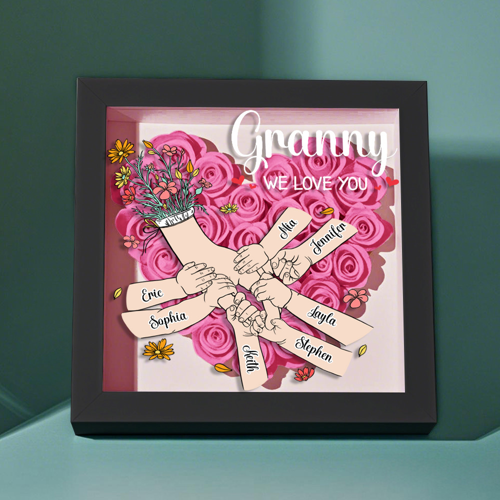 Custom Family Love Blooms Forever Personalized Mom & Grandma Flower Shadow Box with Names